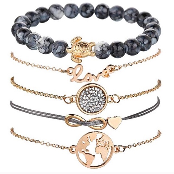 Turtle/World Map/Marble 5-Piece Bracelet Set - Picture 8 of 8